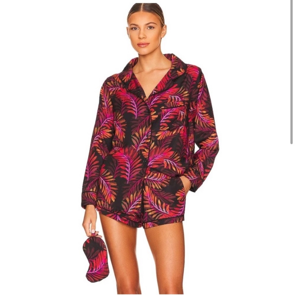 Revolve sleepwear Plush Neon Palm Pajama Set w/ Eye Mask NWT, small